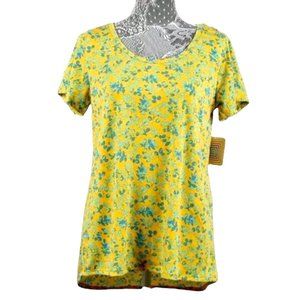 LuLaRoe Women's Yellow Blue Floral Pattern Short Sleeve T-Shirt Small (6-8)